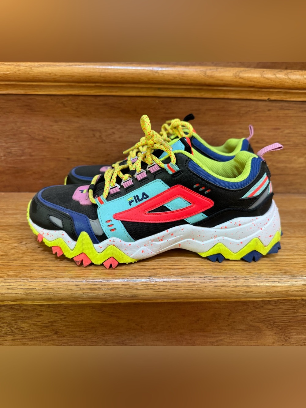 Women’s FILA Sneakers with Neon Yellow, Aqua & Coral Accents